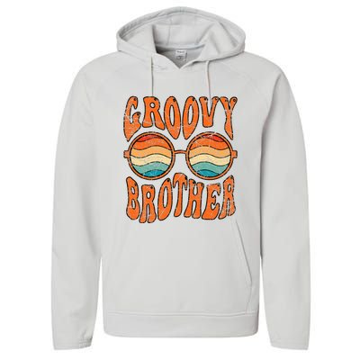 Groovy Brother 70s Aesthetic 1970s Retro Brother Hippie Performance Fleece Hoodie