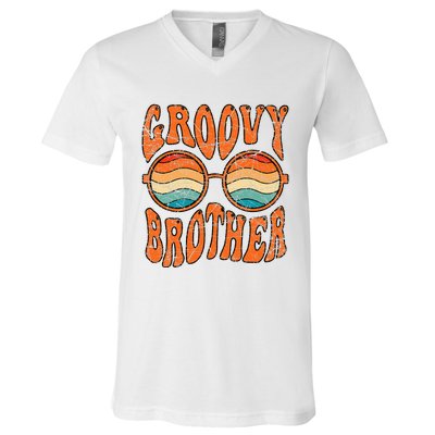 Groovy Brother 70s Aesthetic 1970s Retro Brother Hippie V-Neck T-Shirt