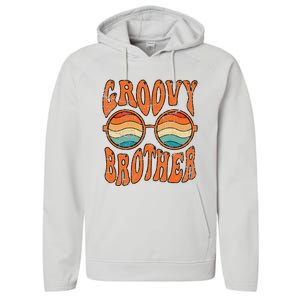 Groovy Brother 70s Aesthetic 1970's Retro Brother Hippie Performance Fleece Hoodie