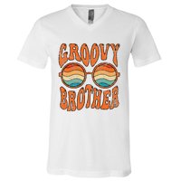 Groovy Brother 70s Aesthetic 1970's Retro Brother Hippie V-Neck T-Shirt