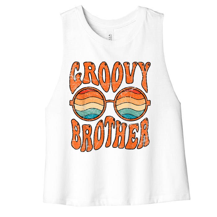 Groovy Brother 70s Aesthetic 1970S Retro Brother Hippie Women's Racerback Cropped Tank