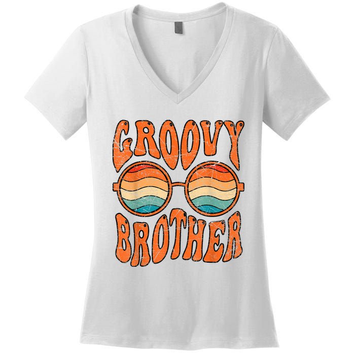 Groovy Brother 70s Aesthetic 1970S Retro Brother Hippie Women's V-Neck T-Shirt