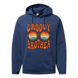 Groovy Brother 70s Aesthetic 1970'S Retro Brother Performance Fleece Hoodie