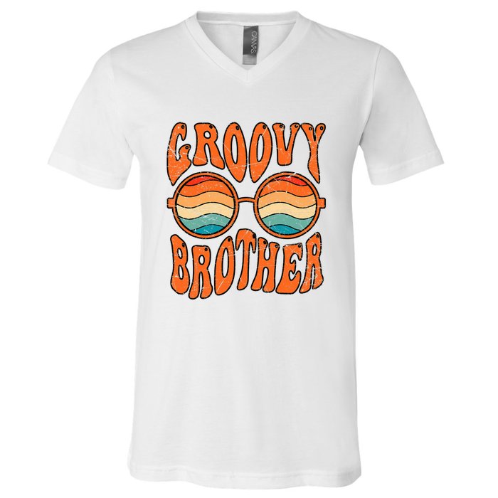 Groovy Brother 70s Aesthetic 1970'S Retro Brother V-Neck T-Shirt