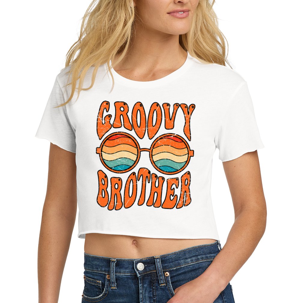 Groovy Brother 70s Aesthetic 1970'S Retro Brother Women's Crop Top Tee