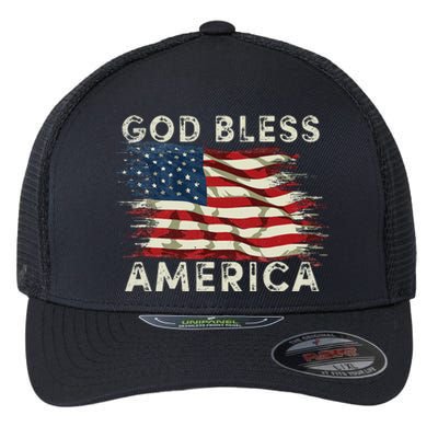 God Bless America USA Flag 4th Of July Men Women Patriotic Flexfit Unipanel Trucker Cap