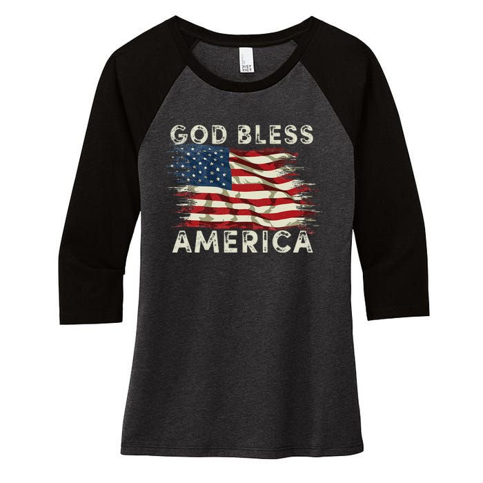 God Bless America USA Flag 4th Of July Men Women Patriotic Women's Tri-Blend 3/4-Sleeve Raglan Shirt