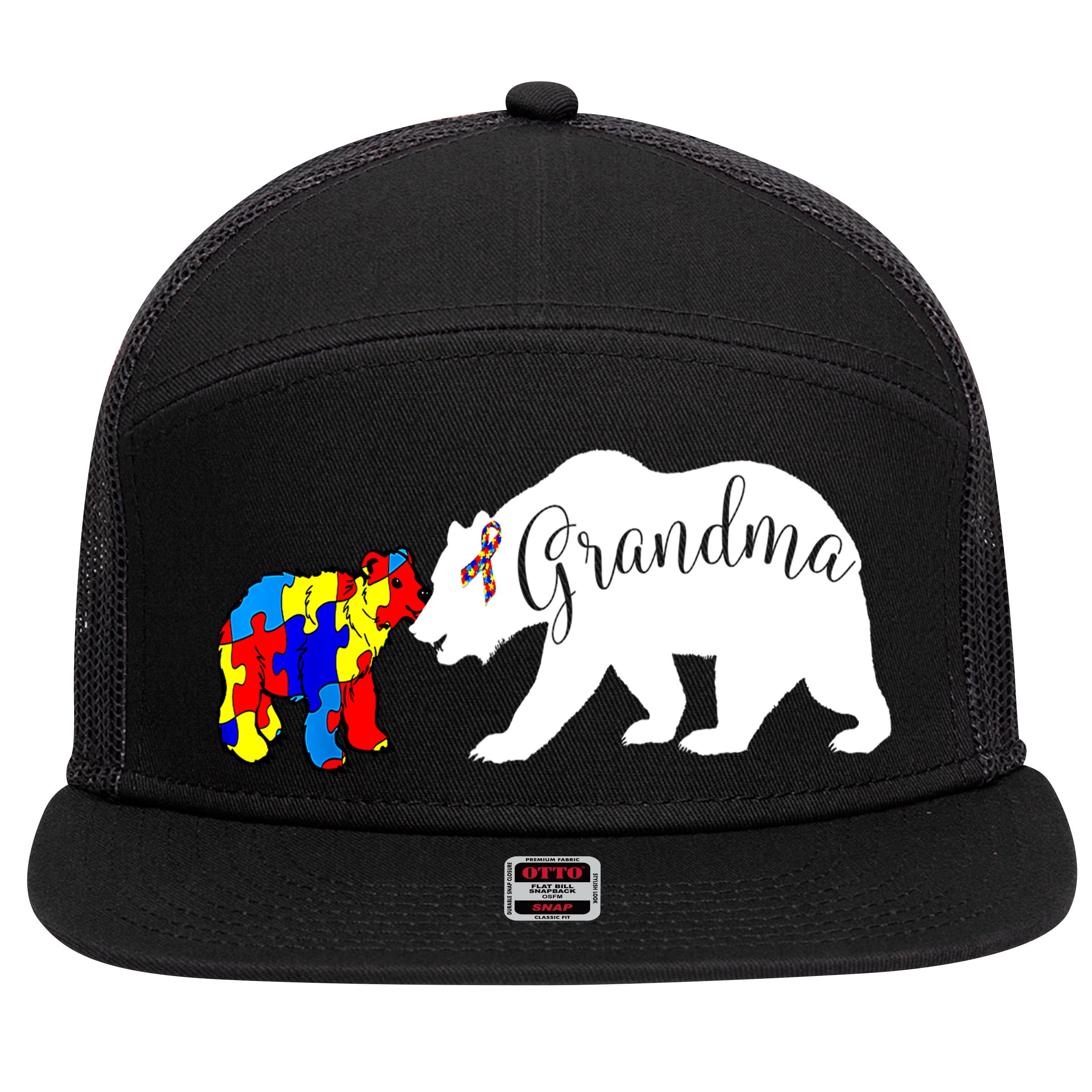 Grandma Bear Autism Awareness 7 Panel Mesh Trucker Snapback Hat