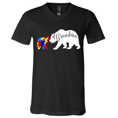 Grandma Bear Autism Awareness V-Neck T-Shirt