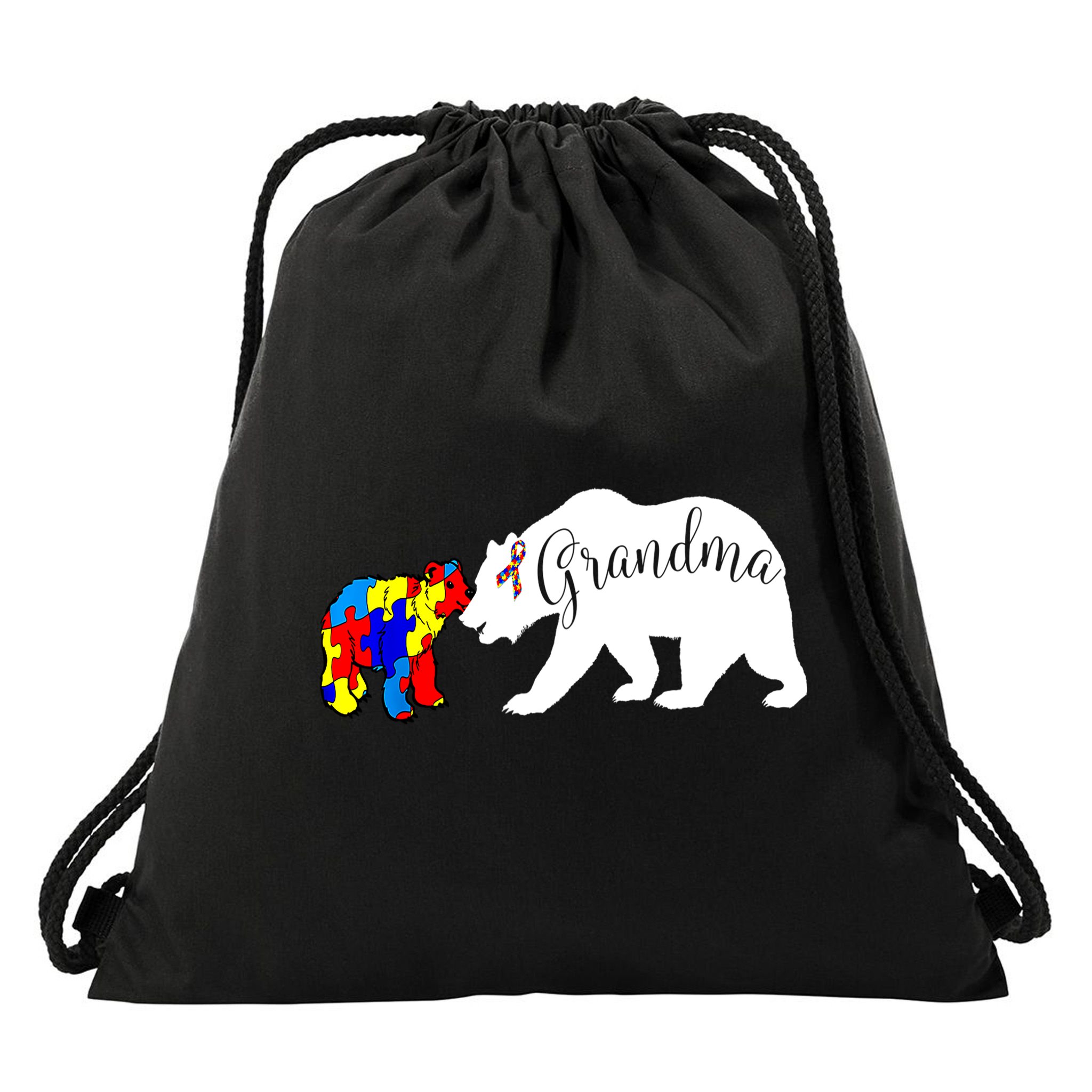 Grandma Bear Autism Awareness Drawstring Bag