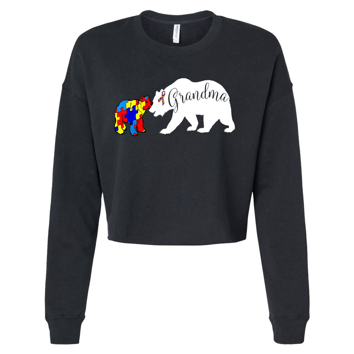 Grandma Bear Autism Awareness Cropped Pullover Crew
