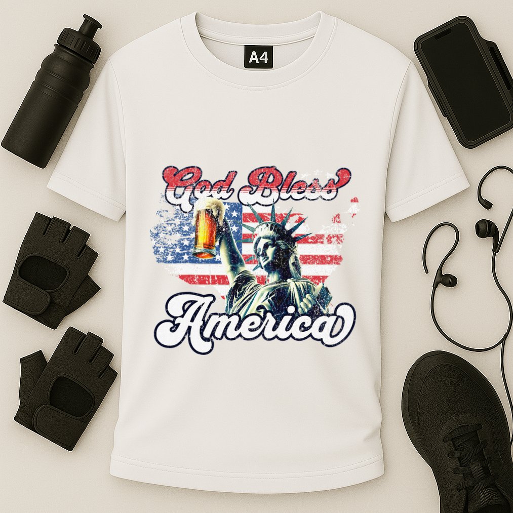 God Bless America Funny Patriotic Cooling Performance Crew T-Shirt