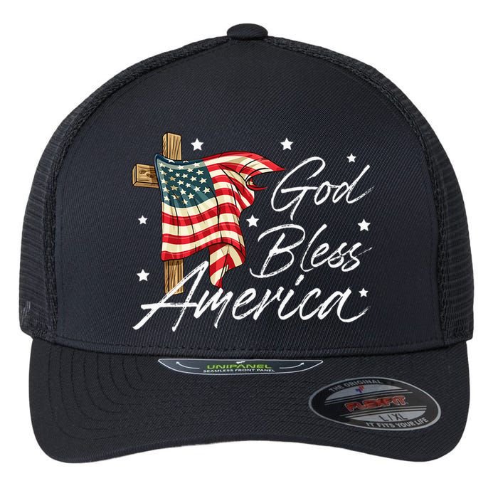 God Bless America Fourth Of July Christian Patriot Flexfit Unipanel Trucker Cap