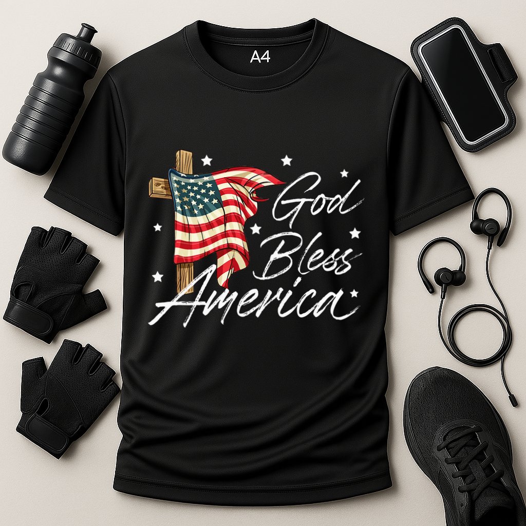 God Bless America Fourth Of July Christian Patriot Cooling Performance Crew T-Shirt