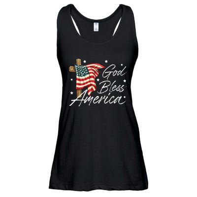 God Bless America Fourth Of July Christian Patriot Ladies Essential Flowy Tank