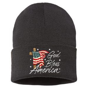 God Bless America Fourth Of July Christian Patriot Sustainable Knit Beanie