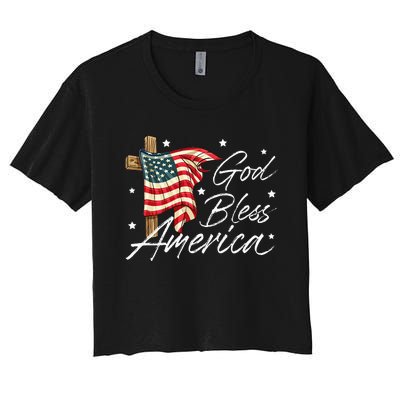 God Bless America Fourth Of July Christian Patriot Women's Crop Top Tee