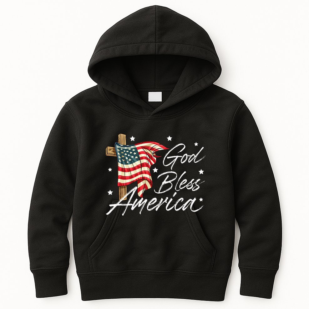 God Bless America Fourth Of July Christian Patriot Kids Hoodie