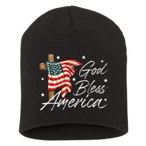 God Bless America Fourth Of July Christian Patriot Short Acrylic Beanie