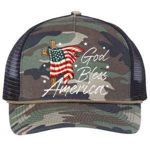 God Bless America Fourth Of July Christian Patriot Retro Rope Trucker Hat Cap