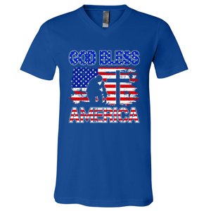 God Bless America 4th Of July Usa Flag Patriotic Christian Gift V-Neck T-Shirt