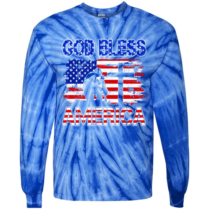 God Bless America 4th Of July Usa Flag Patriotic Christian Gift Tie-Dye Long Sleeve Shirt