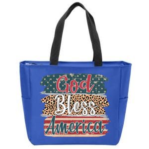 God Bless America Brush Stroke Leopard America Flag 4th July Great Gift Zip Tote Bag