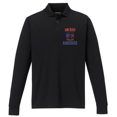 God Bless America American Flag Patriotic Eagle Gift Cute Gift Performance Long Sleeve Polo