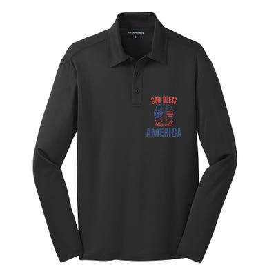 God Bless America American Flag Patriotic Eagle Gift Cute Gift Silk Touch Performance Long Sleeve Polo