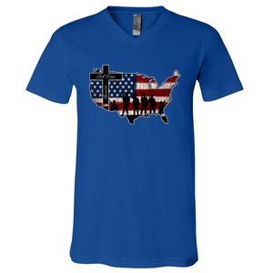 God Bless America For Patriotic Independence Day 4th Of July Gift V-Neck T-Shirt