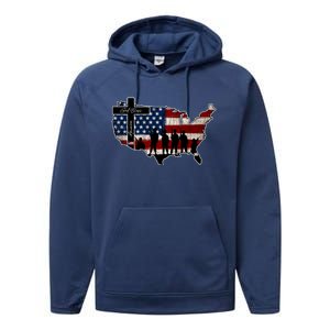 God Bless America For Patriotic Independence Day 4th Of July Gift Performance Fleece Hoodie