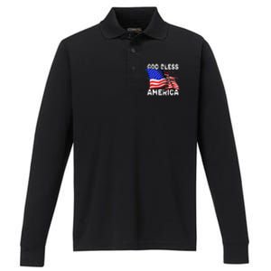 God Bless America Patriotic Usa Flag 4th Of July Gift Performance Long Sleeve Polo