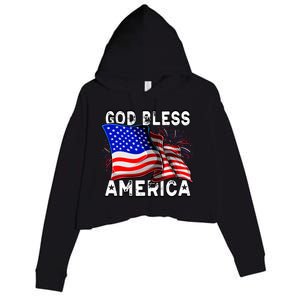 God Bless America Patriotic Usa Flag 4th Of July Gift Crop Fleece Hoodie