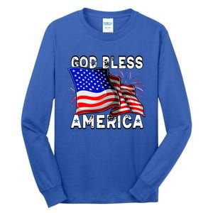 God Bless America Patriotic Usa Flag 4th Of July Gift Tall Long Sleeve T-Shirt