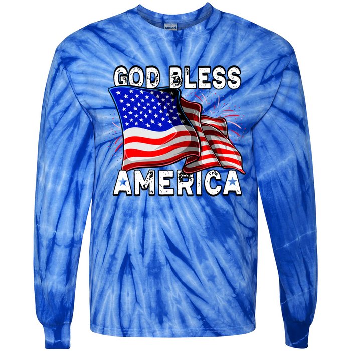 God Bless America Patriotic Usa Flag 4th Of July Gift Tie-Dye Long Sleeve Shirt