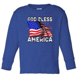 God Bless America Patriotic Usa Flag 4th Of July Gift Toddler Long Sleeve Shirt