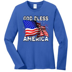 God Bless America Patriotic Usa Flag 4th Of July Gift Ladies Long Sleeve Shirt