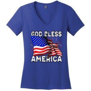 God Bless America Patriotic Usa Flag 4th Of July Gift Women's V-Neck T-Shirt