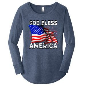 God Bless America Patriotic Usa Flag 4th Of July Gift Women's Perfect Tri Tunic Long Sleeve Shirt