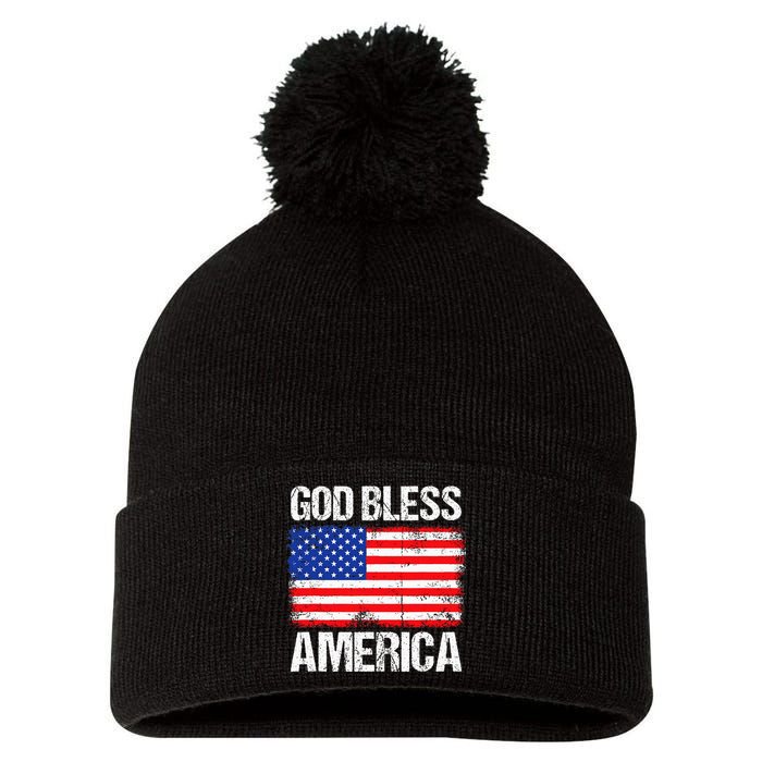 God Bless America Patriotic Happy 4th Of July Pom Pom 12in Knit Beanie