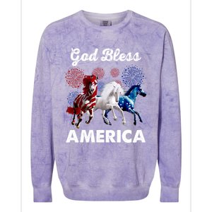 God Bless America Red White Blue Horses Cute Gift Colorblast Crewneck Sweatshirt