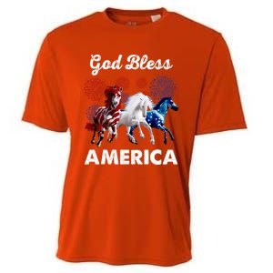 God Bless America Red White Blue Horses Cute Gift Cooling Performance Crew T-Shirt