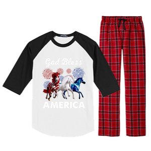 God Bless America Red White Blue Horses Cute Gift Raglan Sleeve Pajama Set