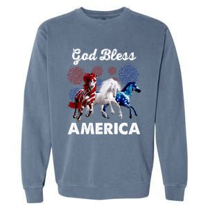 God Bless America Red White Blue Horses Cute Gift Garment-Dyed Sweatshirt