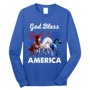 God Bless America Red White Blue Horses Cute Gift Long Sleeve Shirt