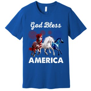 God Bless America Red White Blue Horses Cute Gift Premium T-Shirt