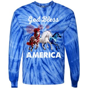 God Bless America Red White Blue Horses Cute Gift Tie-Dye Long Sleeve Shirt