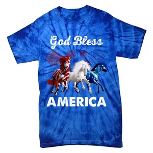 God Bless America Red White Blue Horses Cute Gift Tie-Dye T-Shirt