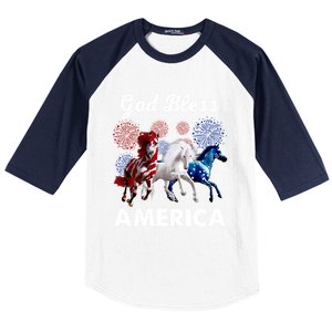 God Bless America Red White Blue Horses Cute Gift Baseball Sleeve Shirt