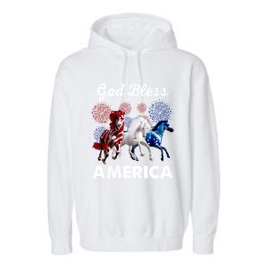 God Bless America Red White Blue Horses Cute Gift Garment-Dyed Fleece Hoodie